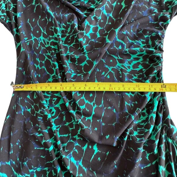 BCBGMaxAzria Leopard Print Mini Dress Sz.S Black Green Animal Print Cowl Neck - Picture 5 of 13